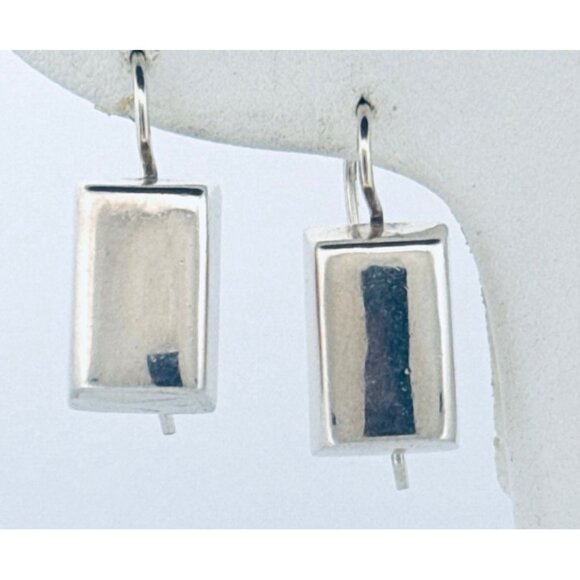 Estate Sterling Silver 925 Rectangular Drop Dangle Earrings, Modernist Design - Picture 1 of 7